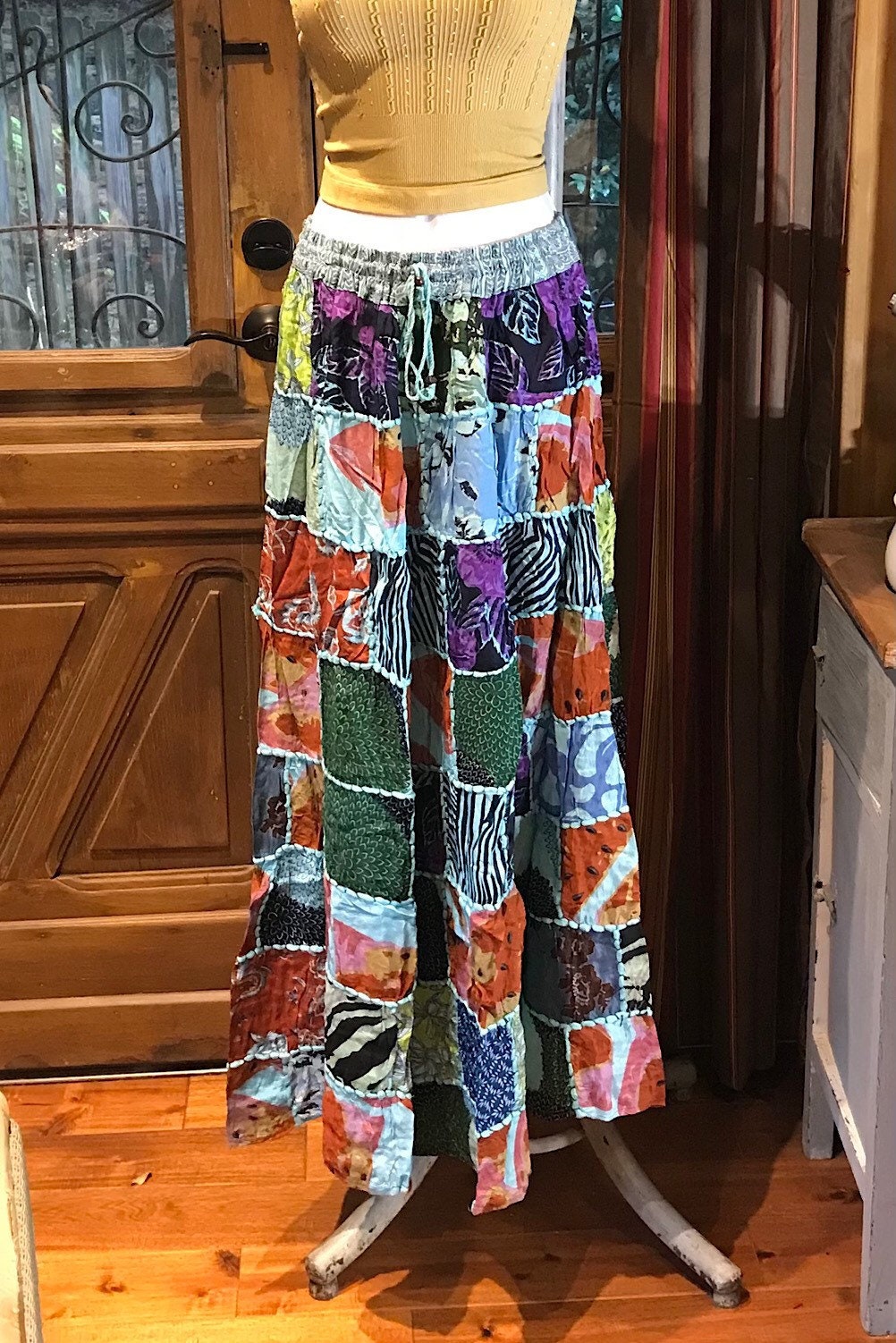 Boho long Skirt, Patchwork Long Maxi Skirt, Bohemian Boho Chic Festival Skirt, Ethnic Hippie Summer One Size Feminine Long Skirt, Boho SkIrt