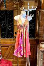 Boho Festival Dress, Bohemian Silk Dress, Ethnic Beach Short Dress, Festival Dress, Hippie Dress, Women Vintage Silk Boho Chic Gypsy Dress