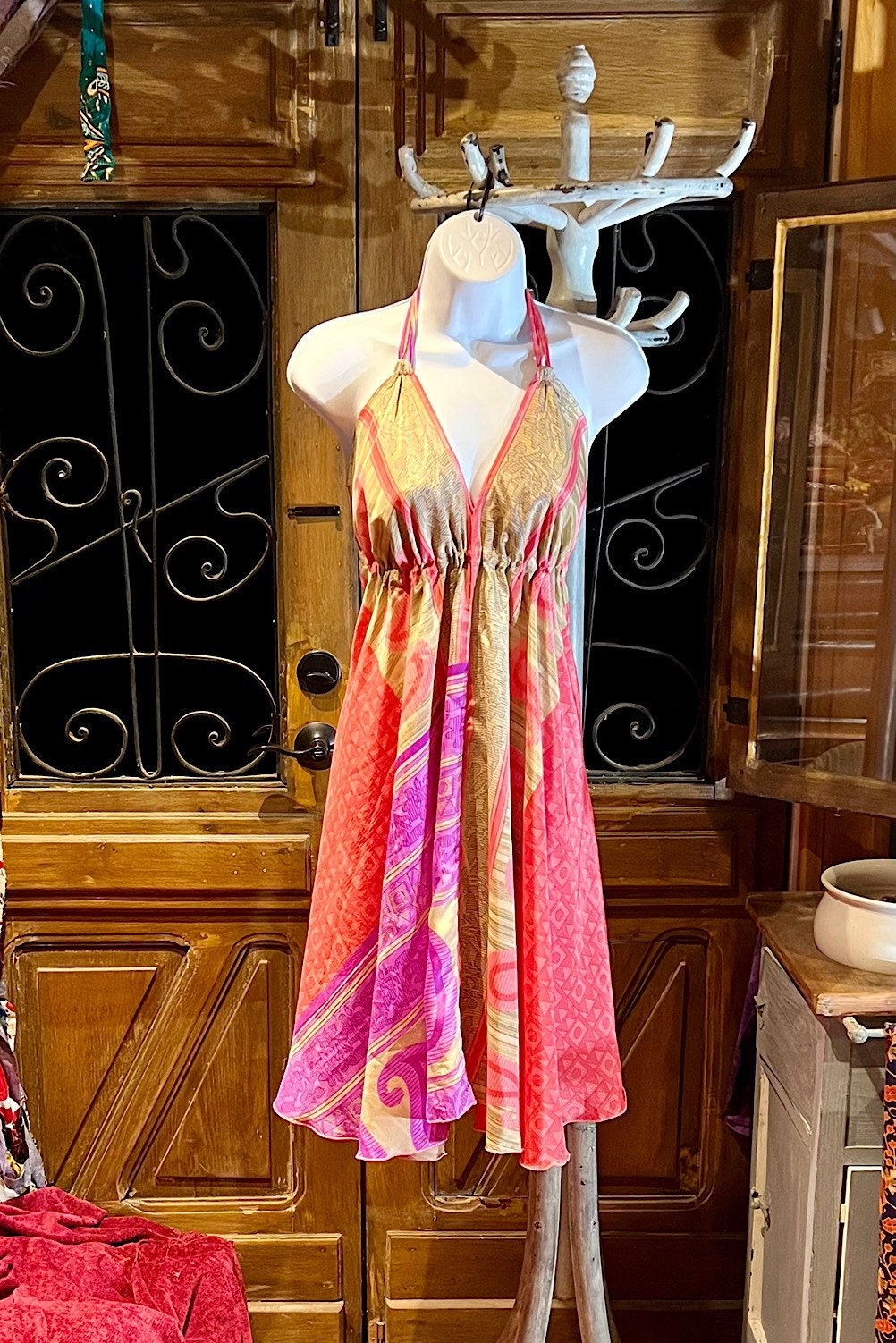 Boho Festival Dress, Bohemian Silk Dress, Ethnic Beach Short Dress, Festival Dress, Hippie Dress, Women Vintage Silk Boho Chic Gypsy Dress