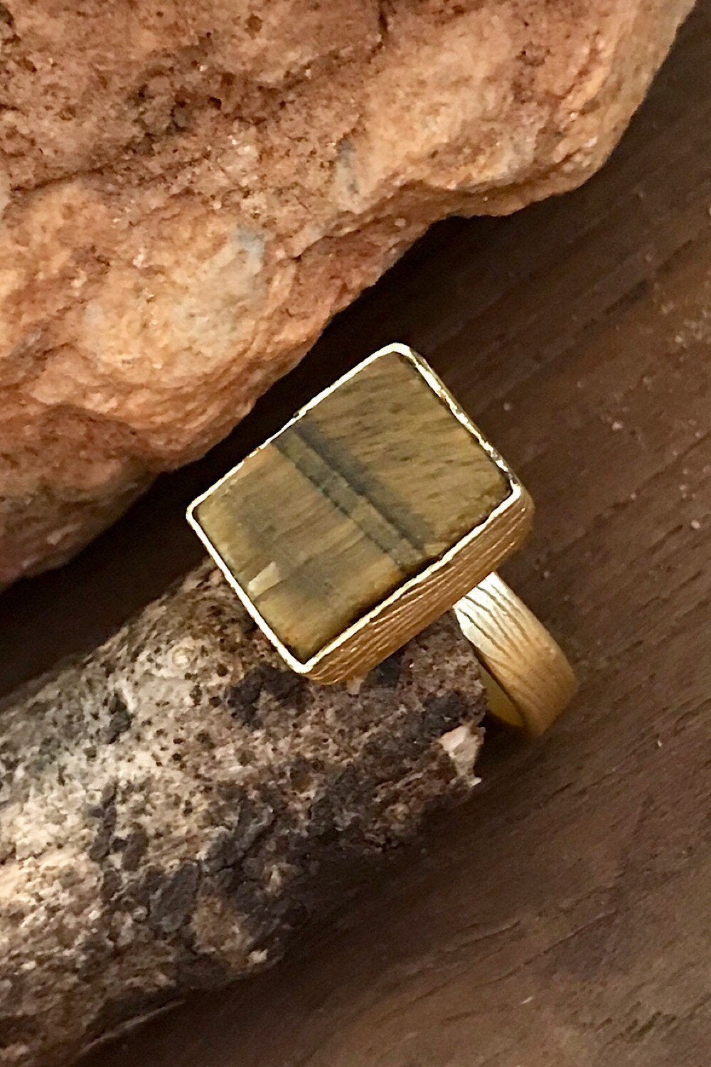 Tiger’s Eye Rough Gemstone Ring, Brass Ring, Adjustable Boho Ring, Tribal Jewelry, Gypsy Rings, Crystal Stone Ring, Statement Spiritual Ring