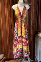 Boho Long Ruffle Dress, Hippie Dress, Open back Dress, Bohemian Festival Ethnic Dress, Boho Dress, Beach Halter Ruffle Boho Gypsy Dress