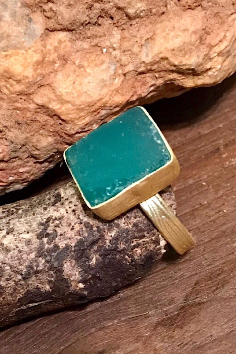 Green Onyx Rough Gemstone Ring, Brass Ring, Adjustable Boho Ring, Tribal Jewelry, Gypsy Rings, Crystal Stone Ring, Statement Spiritual Ring