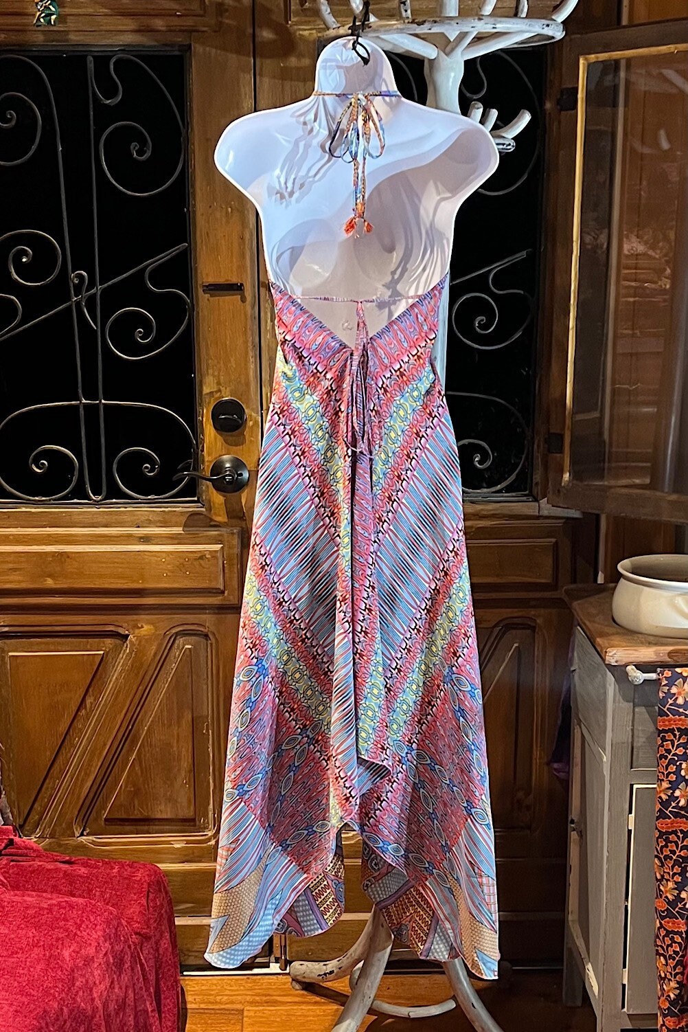 Boho Silky Dress, Bohemian Halter, Dress Ethnic Beach Dress, Festival Dress, Hippie Dress, Vintage Silk style Dress, Boho Chic Gypsy Dress
