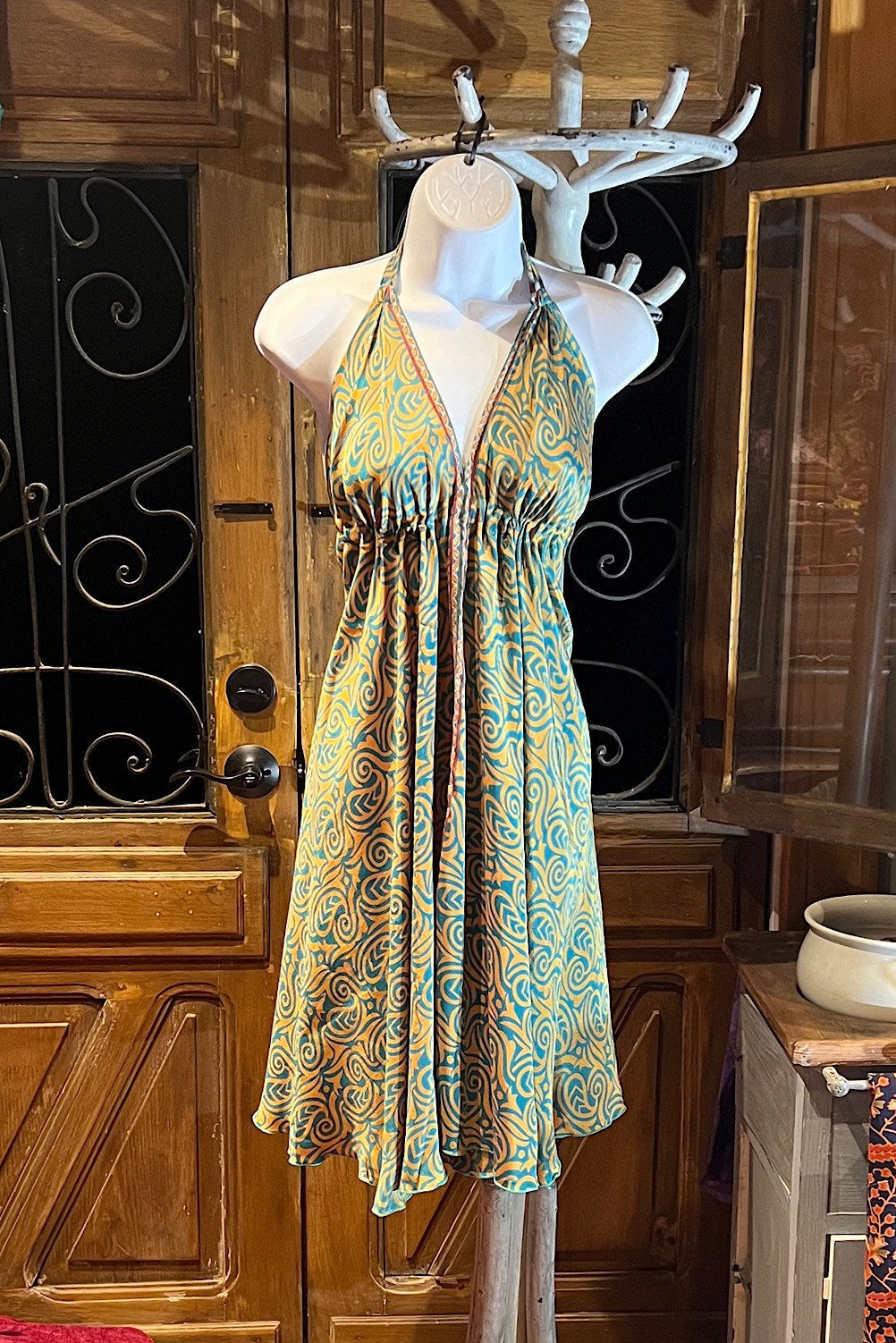 Boho Festival Dress, Bohemian Silk Dress, Ethnic Beach Short Dress, Festival Dress, Hippie Dress, Women Vintage Silk Boho Chic Gypsy Dress