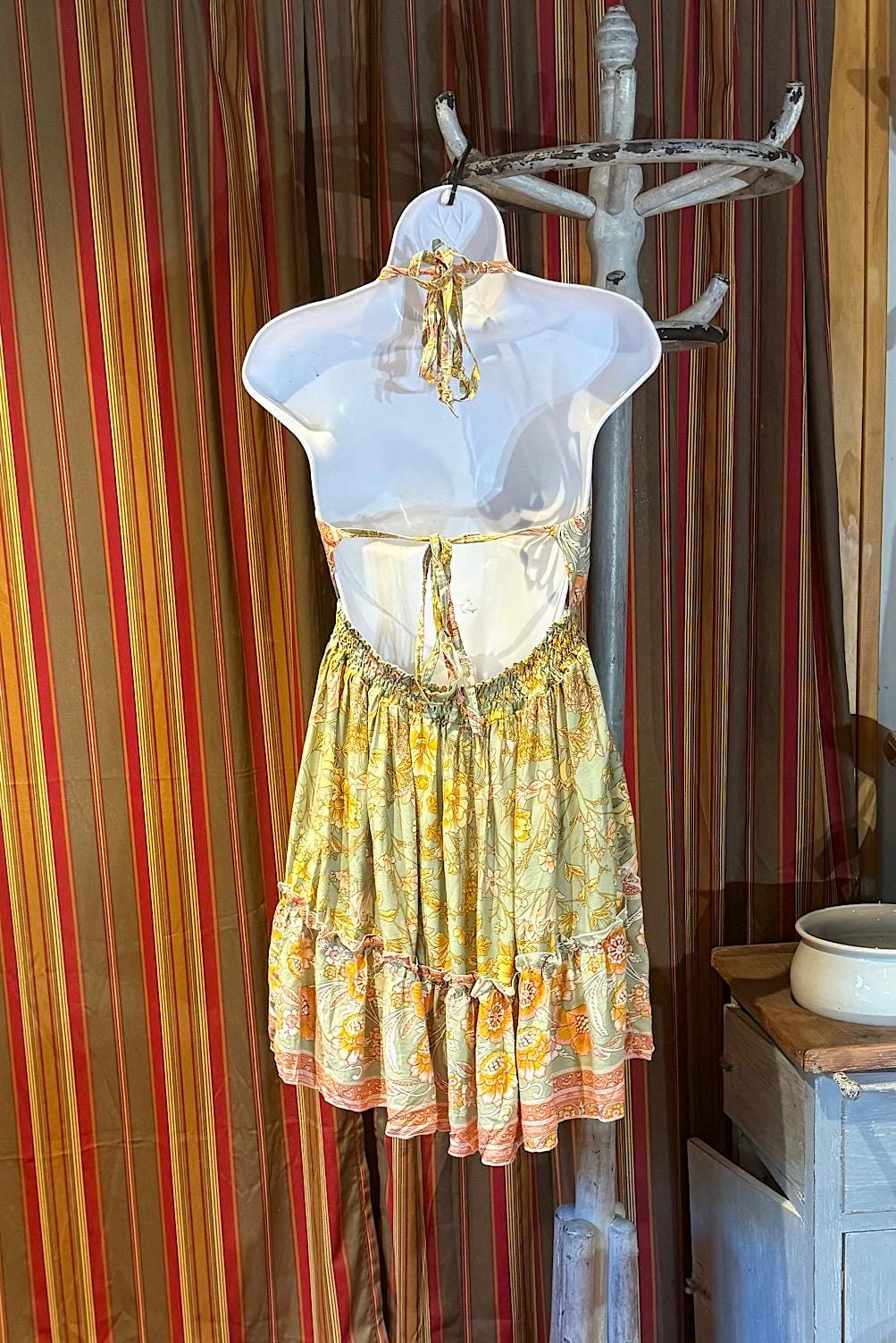 Boho Short Ruffle Dress, Hippie Dress, Open back Dress, Bohemian Festival Ethnic Dress, Boho Dress, Beach Halter Ruffle Boho Gypsy Dress