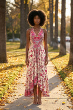 Boho Ruffle Long Dress, Hippie Dress, Open back Dress, Bohemian Festival Ethnic Dress, Boho Chic Dress, Beach Halter Ruffle Gypsy Dress