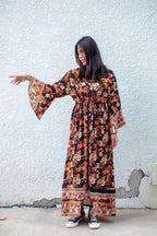 Boho Kimono Long Dress, Hippie Dress, Long Bell Sleeves Dress, Bohemian Festival Ethnic Dress, Boho Dress, Beach Gypsy Adjustable Dress