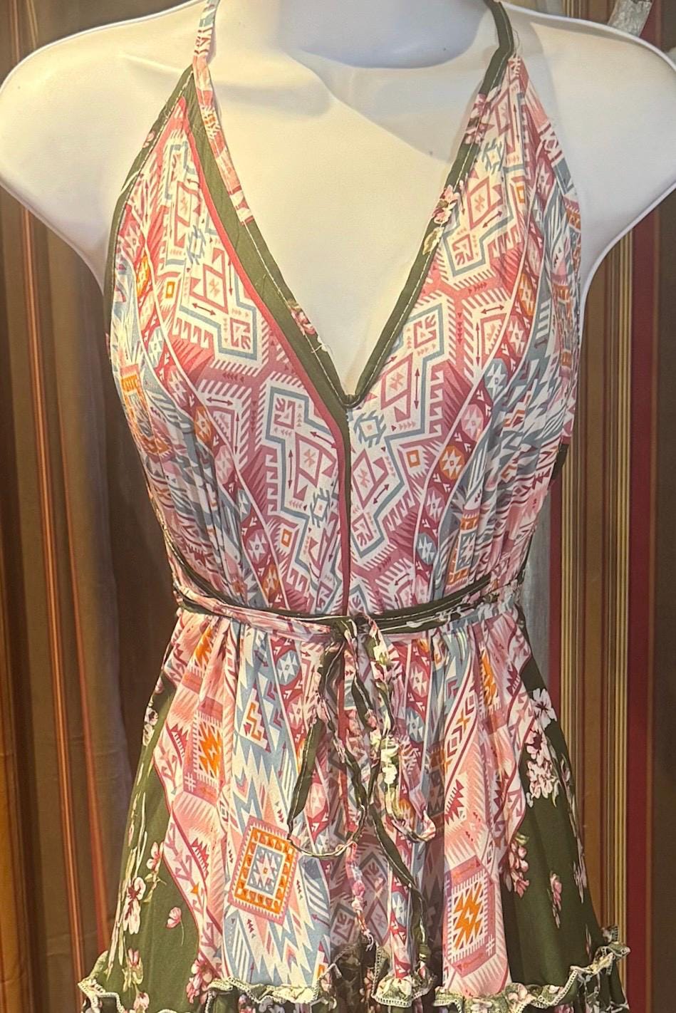 Boho Ruffle Dress, Hippie Dress, Open back Dress, Bohemian Festival Ethnic Dress, Boho Dress, Beach Halter Ruffle Dress Gypsy Boho Dress