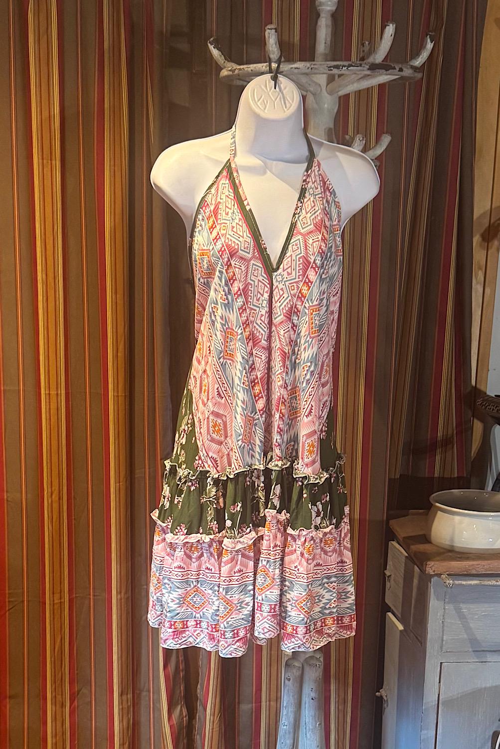 Boho Ruffle Dress, Hippie Dress, Open back Dress, Bohemian Festival Ethnic Dress, Boho Dress, Beach Halter Ruffle Dress Gypsy Boho Dress