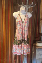 Boho Ruffle Dress, Hippie Dress, Open back Dress, Bohemian Festival Ethnic Dress, Boho Dress, Beach Halter Ruffle Dress Gypsy Boho Dress