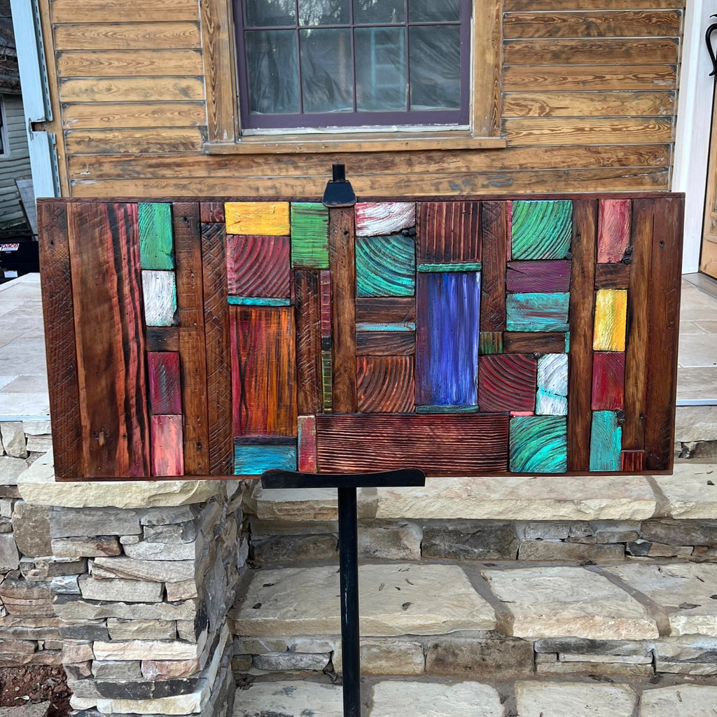 Wall Reclaimed Wood Art Decor, modern large Rustic Mix Media, Sculpture Geometric Abstract County Cabin 3d Mosaic Farmhouse Coastal Wall Art
