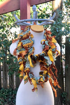 Boho Fringe festival Scarf bohemian silk Recycled vintage silk sari Fabric ribbons, Hippie Hand Knitted Scarf Boho Hippie Clothing