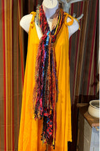 Boho Fringe Festival Long Scarf, gift for her, Yarn Ribbon Scarf,Bohemian Recycled Vintage Silk Sari Yarns Ribbons, Hippie Fringe Scarf