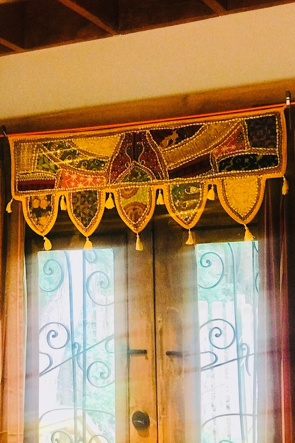 Door Toran Festival Bohemian Colorful Yellow Wall Hanging, Cotton Boho Toran Tapestry, Window Hanging, Door Hanging