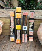 Wall totem Art, Totem Art, Reclaimed Wood Wall modern totem Rustic Mix Media, Sculpture Geometric Abstract County Cabin Farmhouse Beach Art