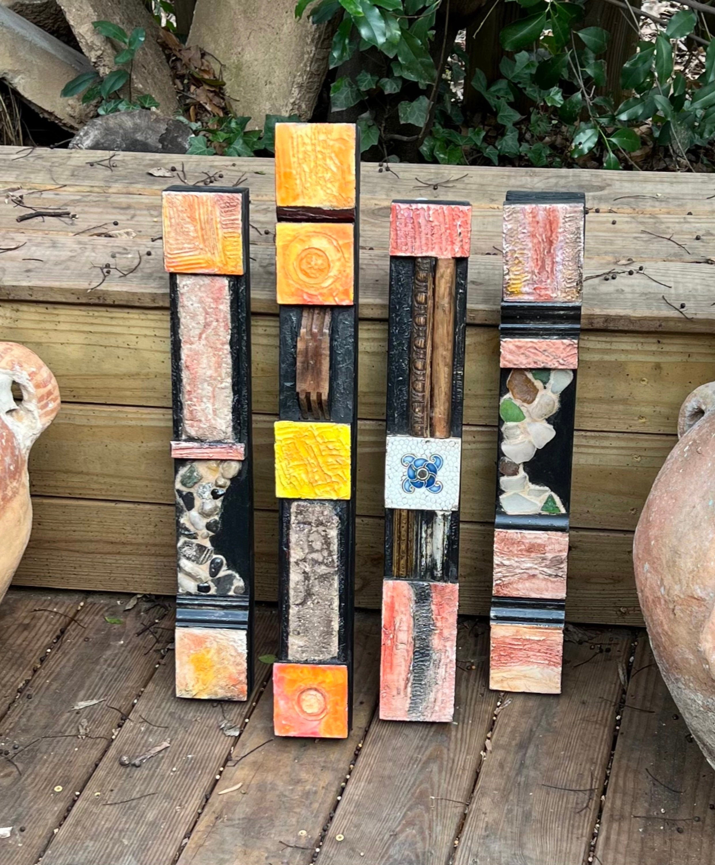 Wall totem Art, Totem Art, Reclaimed Wood Wall modern totem Rustic Mix Media, Sculpture Geometric Abstract County Cabin Farmhouse Beach Art