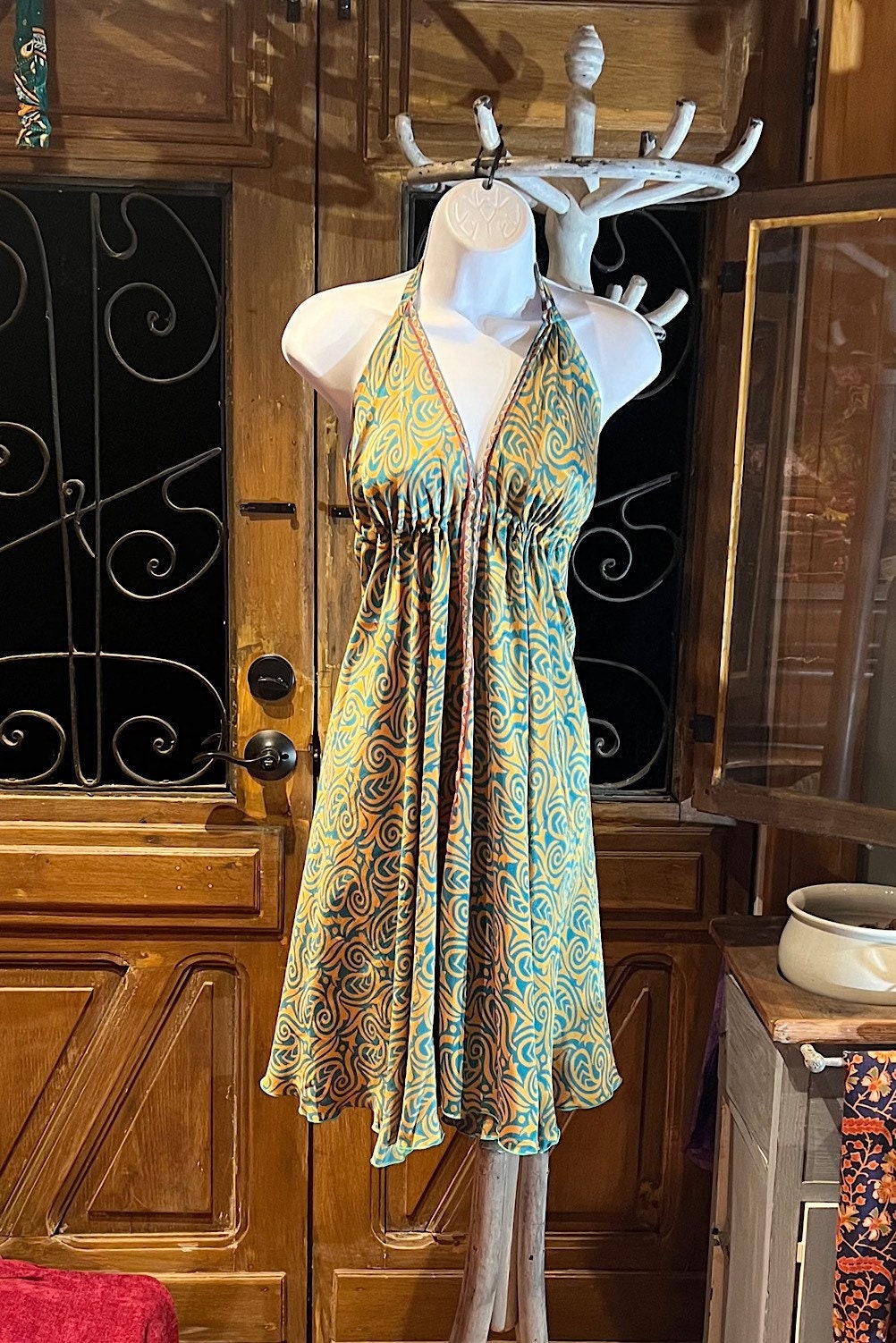 Boho Festival Dress, Bohemian Silk Dress, Ethnic Beach Short Dress, Festival Dress, Hippie Dress, Women Vintage Silk Boho Chic Gypsy Dress