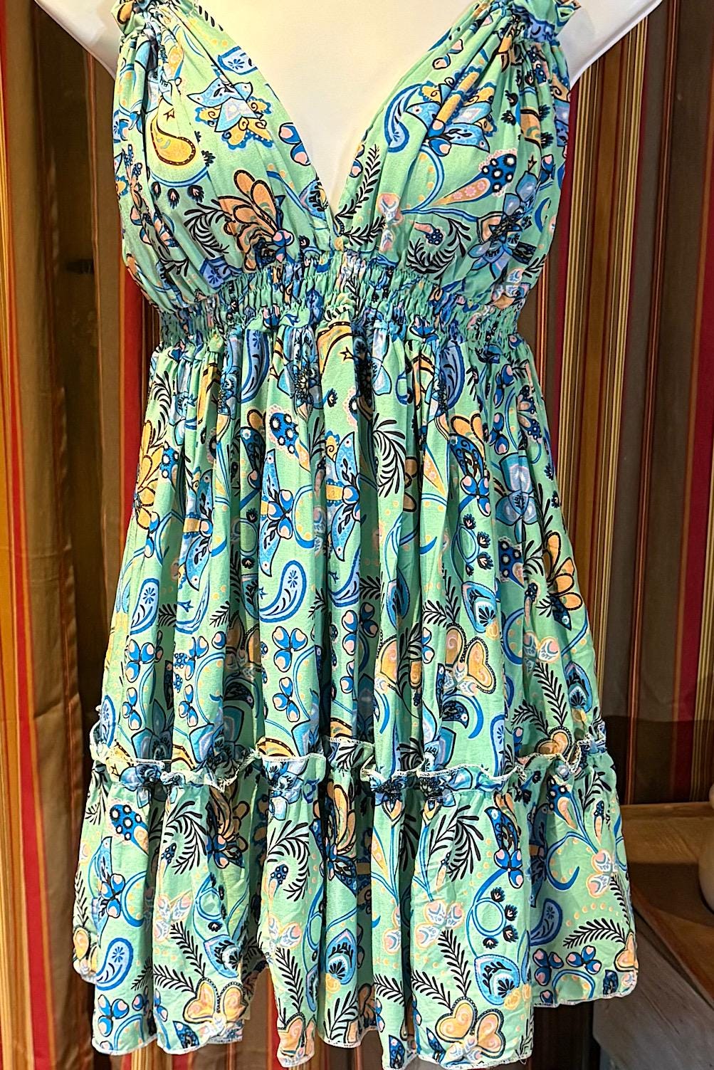 Boho Short Ruffle Dress, Hippie Dress, Open back Dress, Bohemian Festival Ethnic Dress, Boho Dress, Beach Halter Ruffle Boho Gypsy Dress
