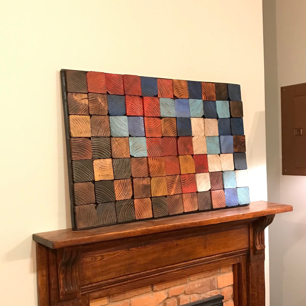 Wall Modern Large Reclaimed Wood Art Decor, Rustic Mix Media, Sculpture Geometric Abstract County Cabin 3d Mosaic Farmhouse Coastal Wall Art