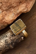 Tiger’s Eye Rough Gemstone Ring, Brass Ring, Adjustable Boho Ring, Tribal Jewelry, Gypsy Rings, Crystal Stone Ring, Statement Spiritual Ring
