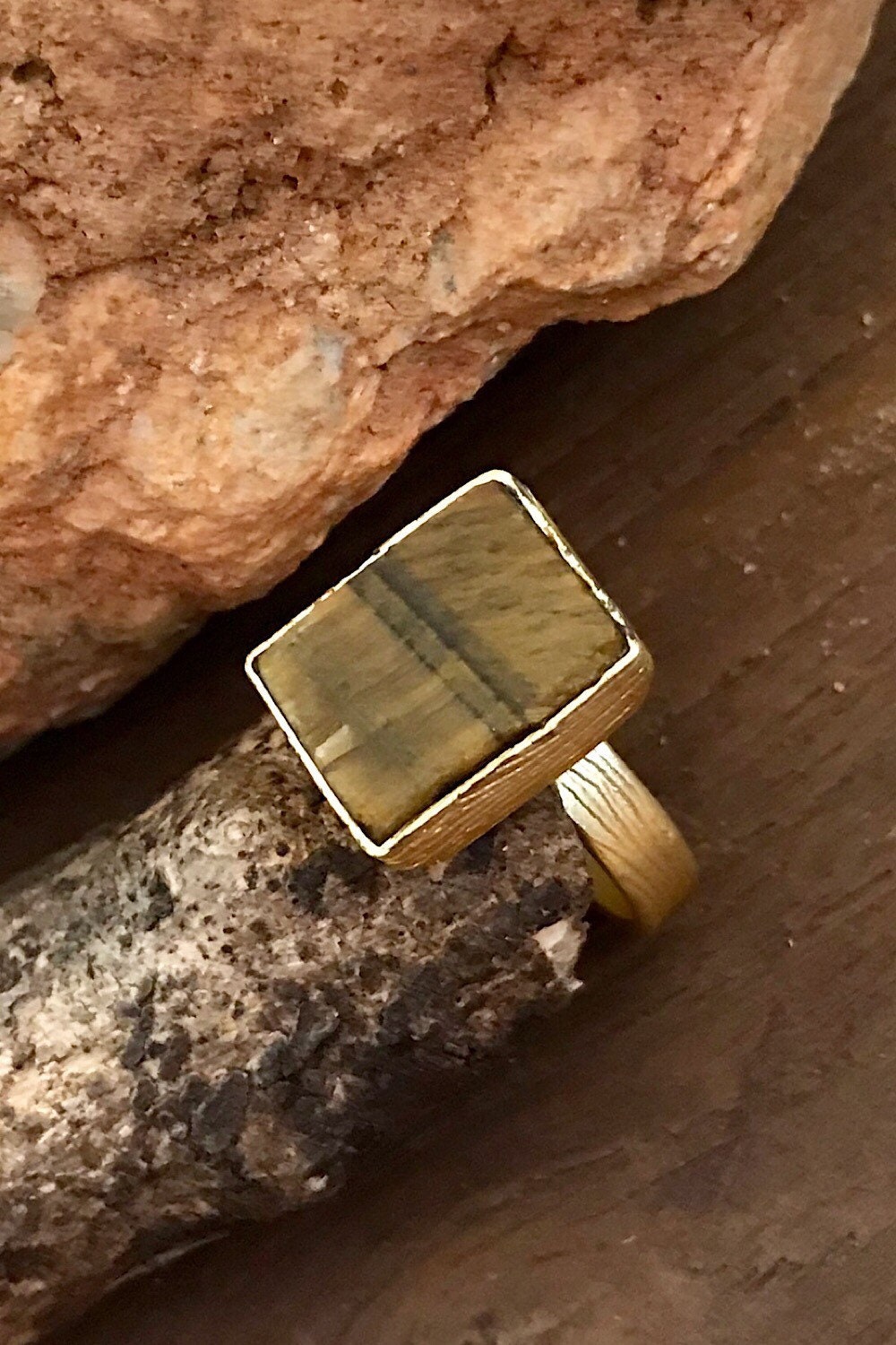 Tiger’s Eye Rough Gemstone Ring, Brass Ring, Adjustable Boho Ring, Tribal Jewelry, Gypsy Rings, Crystal Stone Ring, Statement Spiritual Ring