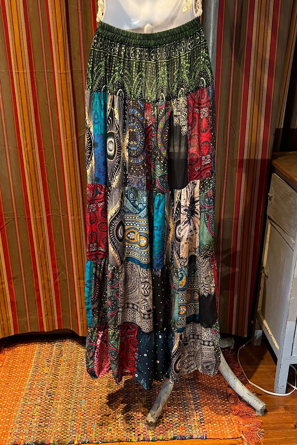 Boho long Skirt, Patchwork Long Maxi Skirt, Bohemian Boho Chic Festival Skirt, Ethnic Hippie Summer One Size Feminine Long Skirt, Boho SkIrt