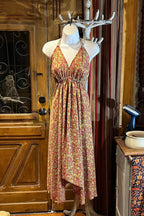 Boho Silk Dress, Bohemian Halter, Dress Ethnic Beach Dress, Festival Dress, Hippie Dress, Vintage Recycled Silk Dress, Boho Chic Gypsy Dress