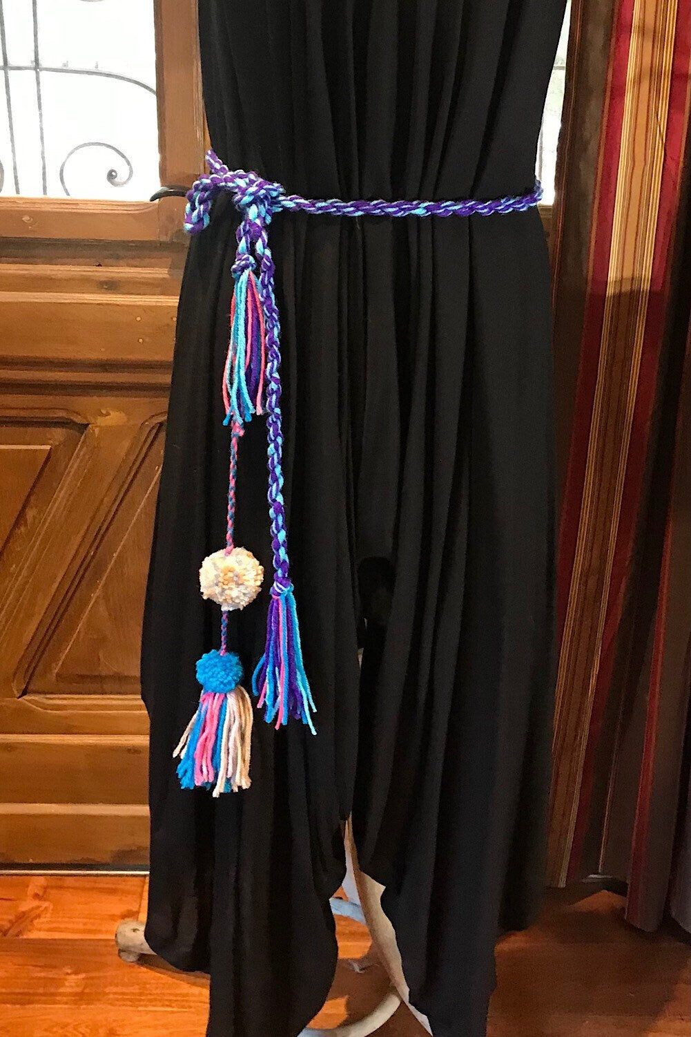 Boho festival rope Belt Pom Pom Belt, Hippie Wrap Belly Dance Belt, Belly Chain Belts, Tassel Belts, Tribel Ethnic Rope Adjustable Belt