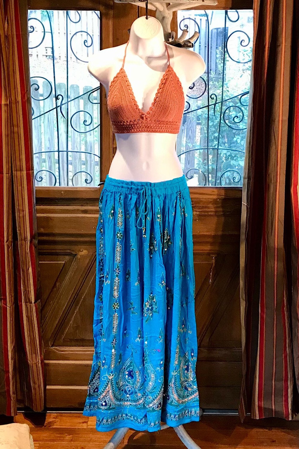 Boho long skirt, Sequined Embroidery Long Maxi Skirt, Bohemian Chic Festival Ethnic Hippie Summer One Size Feminine Long Skirt.