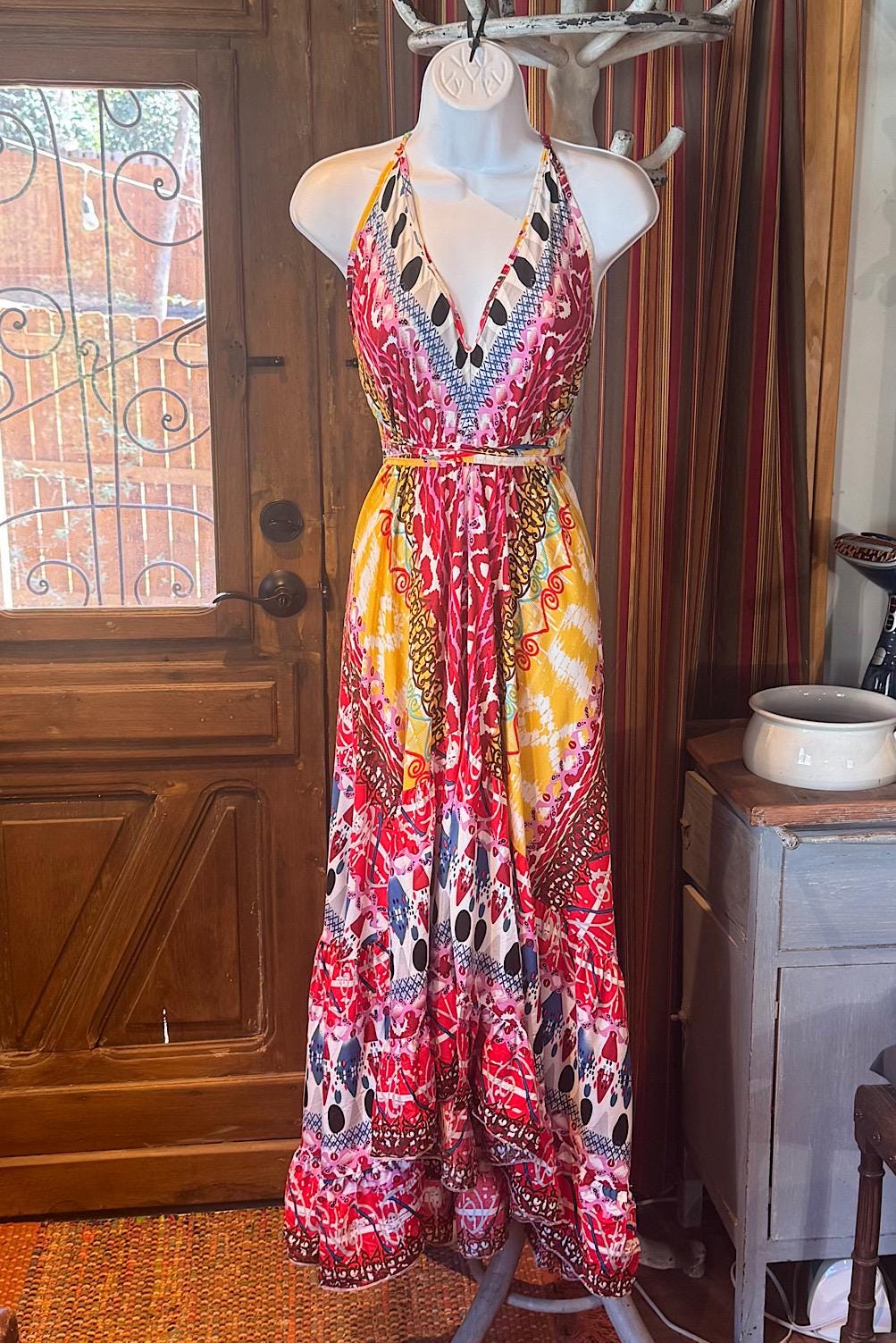 Boho Halter Maxi Dress: Ruffle Rayon Bohemian Festival Dress