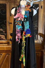 Boho festival Fringe Belt Scarf, bohemian silk Recycled vintage silk sari Fabric ribbons, Hippie Hand Knitted Belt, Boho Hippie Clothing