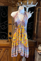 Boho Ruffle Dress, Hippie Dress, Open back Dress, Bohemian Festival Ethnic Dress, Boho Dress, Beach Halter Ruffle Dress Gypsy Boho Dress