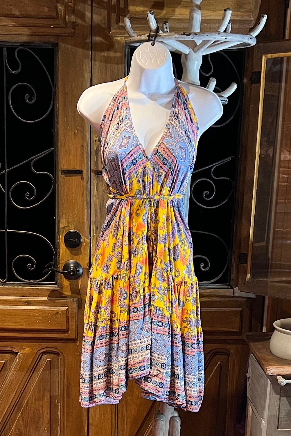 Boho Ruffle Dress, Hippie Dress, Open back Dress, Bohemian Festival Ethnic Dress, Boho Dress, Beach Halter Ruffle Dress Gypsy Boho Dress