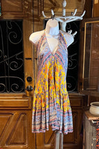 Boho Ruffle Dress, Hippie Dress, Open back Dress, Bohemian Festival Ethnic Dress, Boho Dress, Beach Halter Ruffle Dress Gypsy Boho Dress