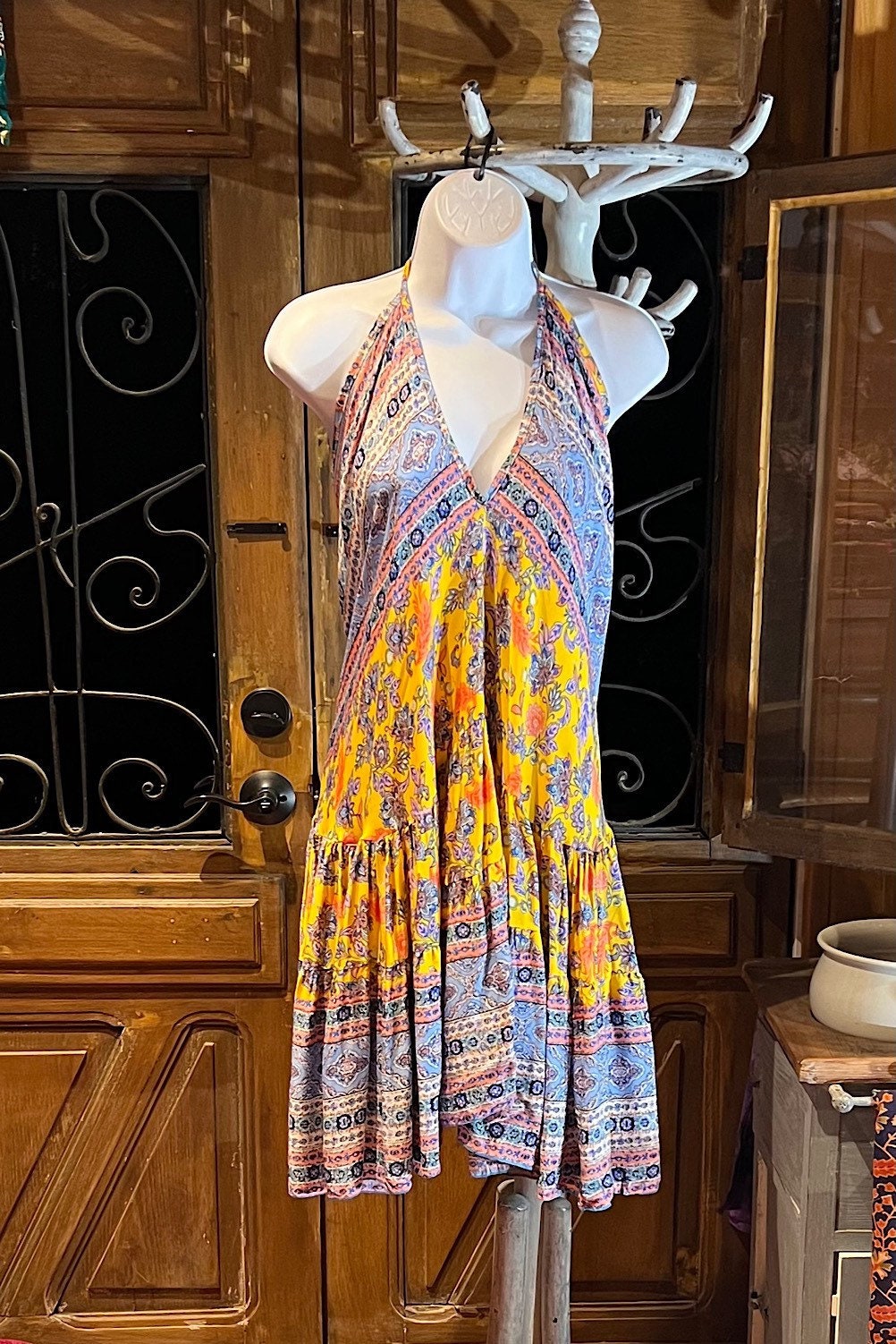Boho Ruffle Dress, Hippie Dress, Open back Dress, Bohemian Festival Ethnic Dress, Boho Dress, Beach Halter Ruffle Dress Gypsy Boho Dress