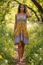 Boho Ruffle Dress, Hippie Dress, Open back Dress, Bohemian Festival Ethnic Dress, Boho Dress, Beach Halter Ruffle Dress Gypsy Boho Dress