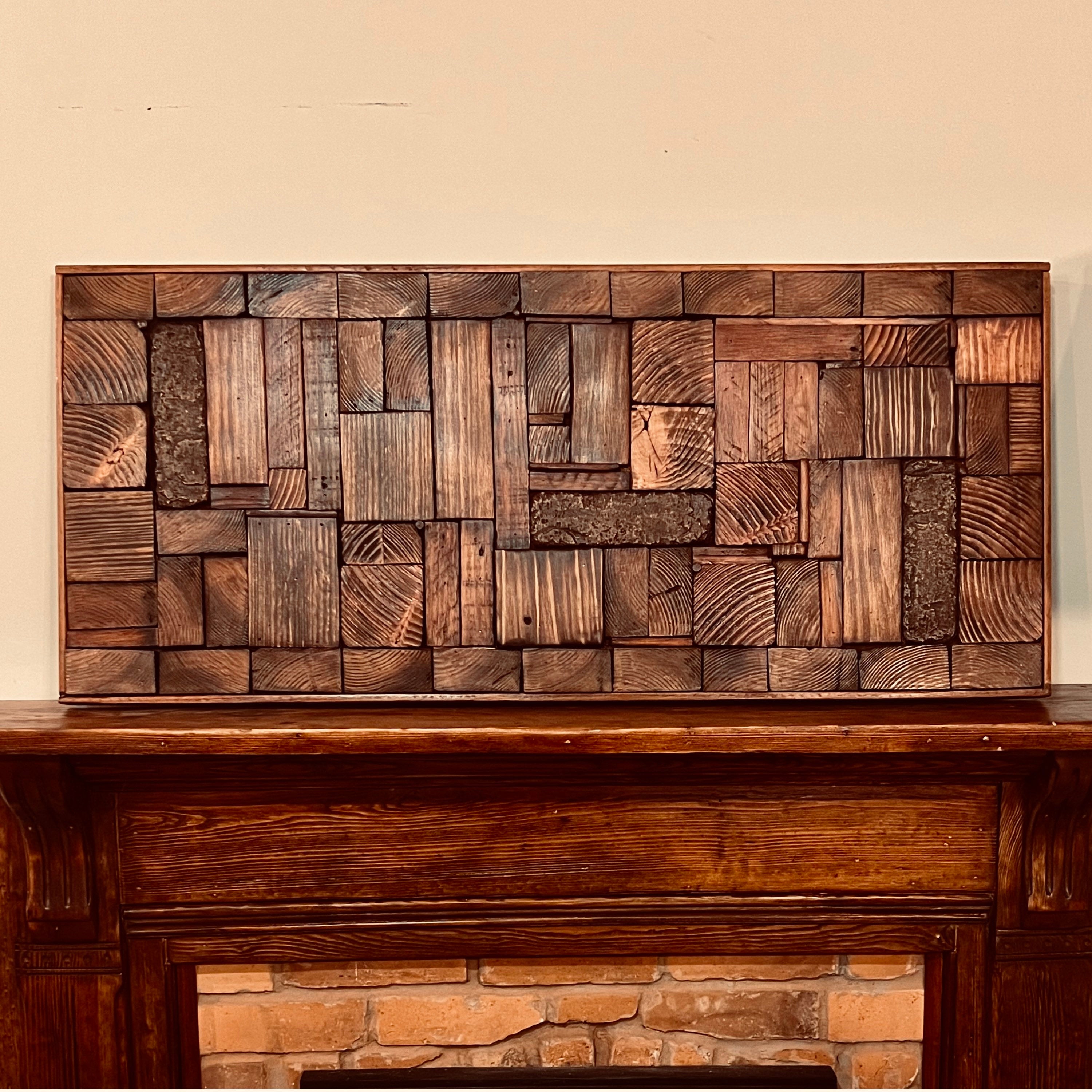 Wall Reclaimed Wood Art Decor, modern large Rustic Mix Media, Sculpture Geometric Abstract County Cabin 3d Mosaic Farmhouse Coastal Wall Art