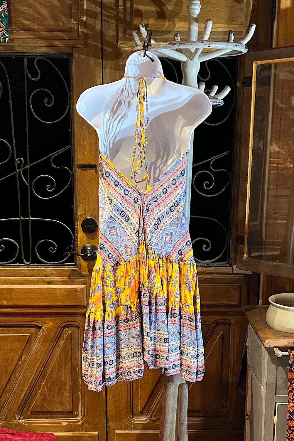 Boho Ruffle Dress, Hippie Dress, Open back Dress, Bohemian Festival Ethnic Dress, Boho Dress, Beach Halter Ruffle Dress Gypsy Boho Dress