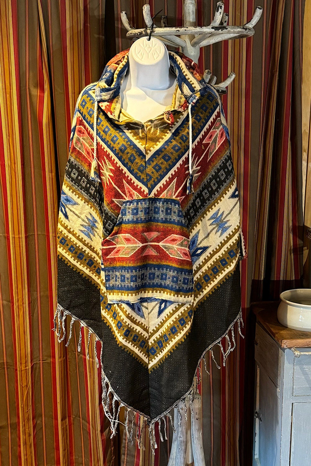 Festival Hooded Poncho: Unisex Boho Woven Wool Blend