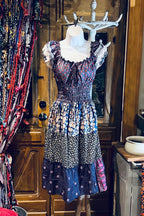 Boho Silk Dress, Vintage Ruffle Short Dress, Hippie Bohemian Dress, Gypsy Boho Dress Festival Dress, Recycled Ethnic Patch work Sari Dress