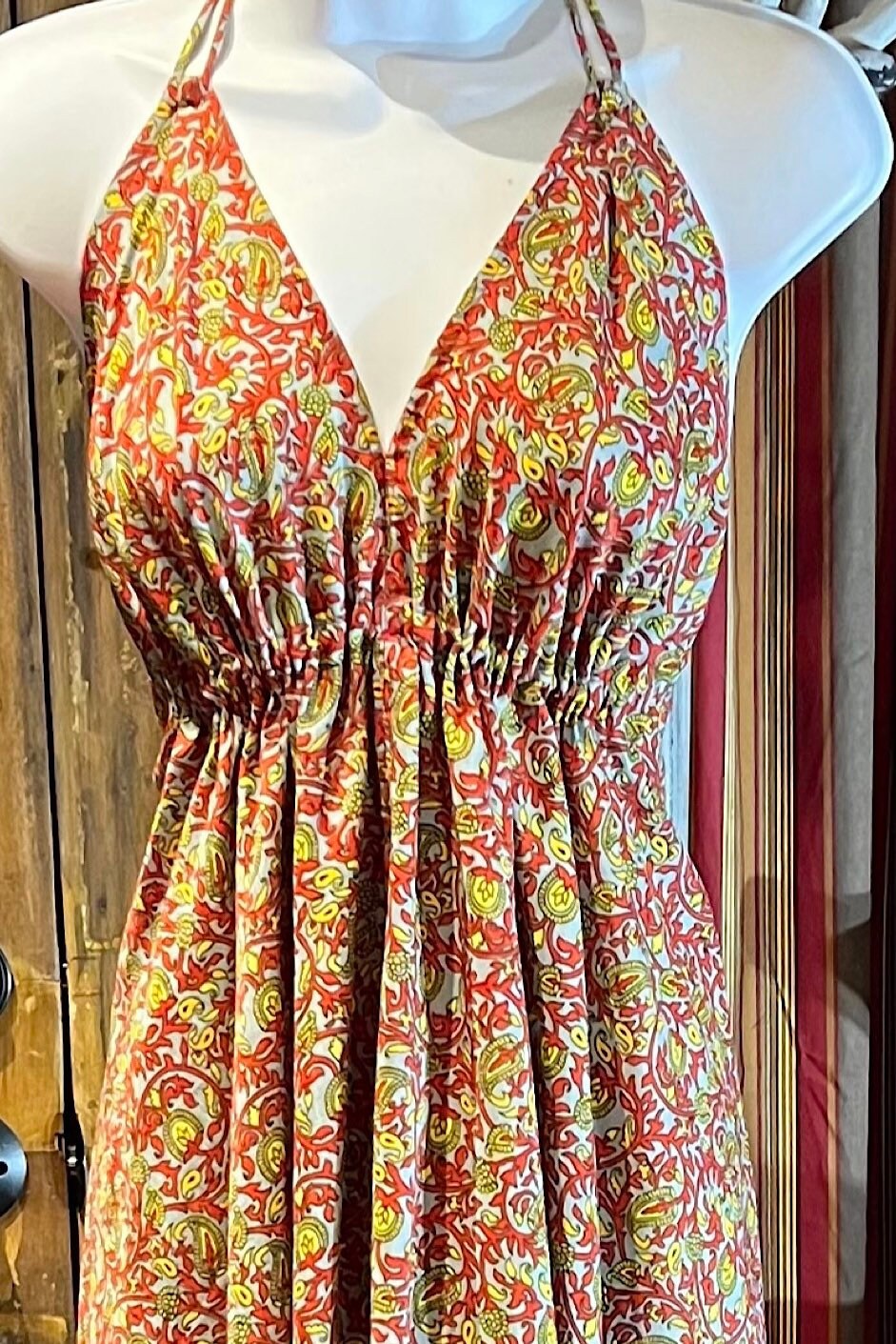 Boho Silk Dress, Bohemian Halter, Dress Ethnic Beach Dress, Festival Dress, Hippie Dress, Vintage Recycled Silk Dress, Boho Chic Gypsy Dress