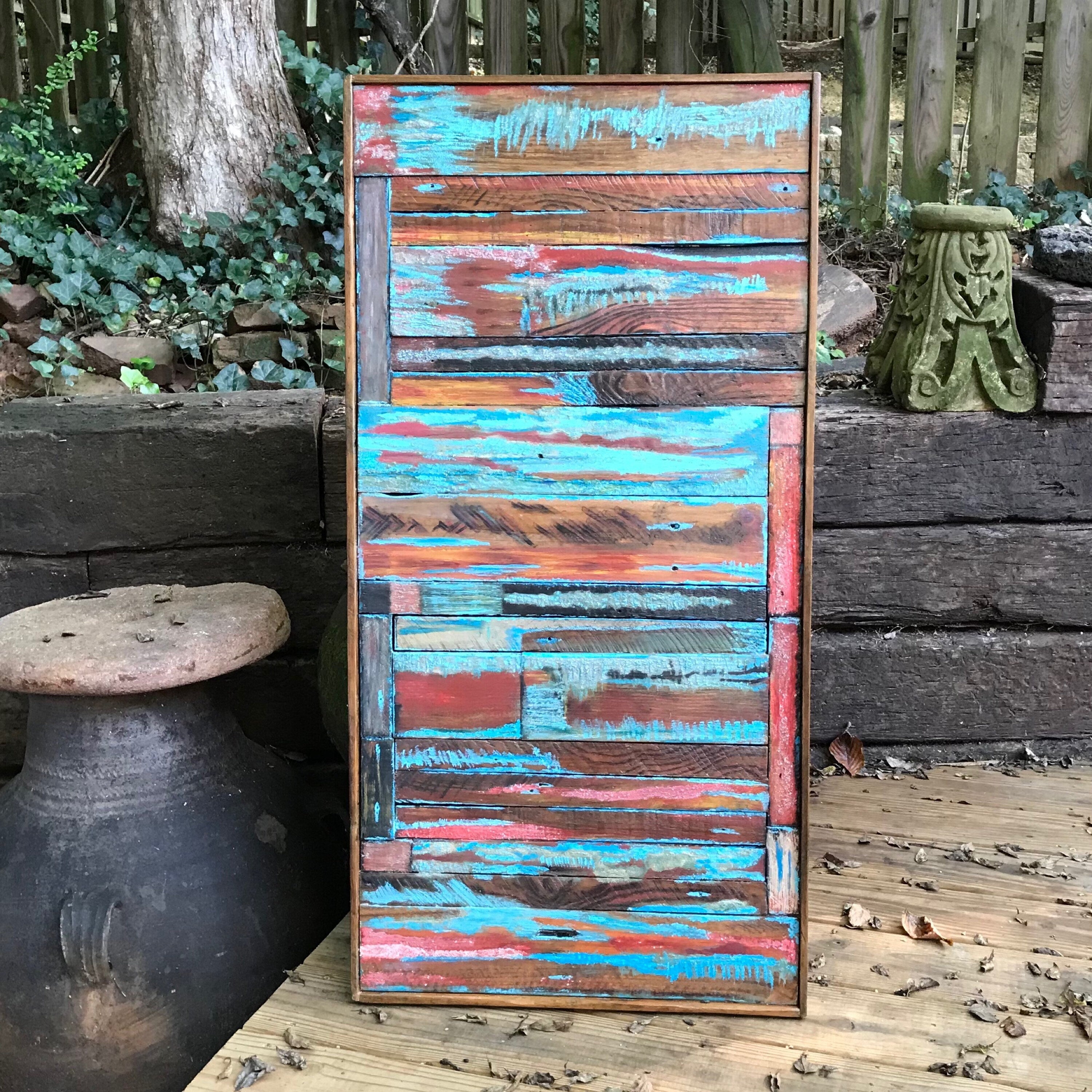 Wall Reclaimed Wood Art Decor, modern Rustic large Mix Media, Sculpture Geometric Abstract County Cabin 3d Mosaic Farmhouse Coastal Wall Art