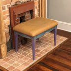 Vintage Vanity Rustic Bench, Hand painted Antique Bench, old Mid Century Farm house chalk painted bench, Burlap Upholstered vintage stool