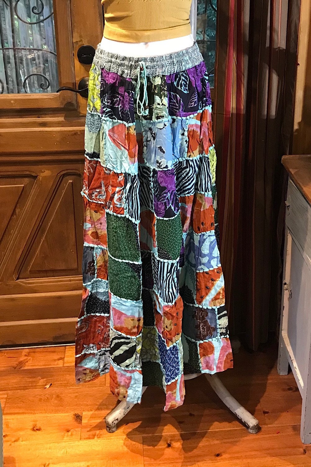 Boho long Skirt, Patchwork Long Maxi Skirt, Bohemian Boho Chic Festival Skirt, Ethnic Hippie Summer One Size Feminine Long Skirt, Boho SkIrt