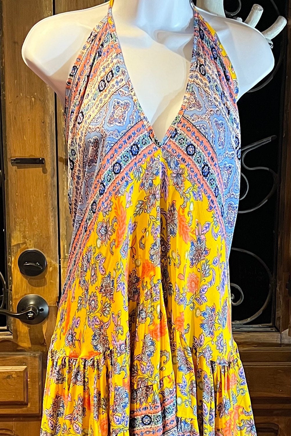 Boho Ruffle Dress, Hippie Dress, Open back Dress, Bohemian Festival Ethnic Dress, Boho Dress, Beach Halter Ruffle Dress Gypsy Boho Dress