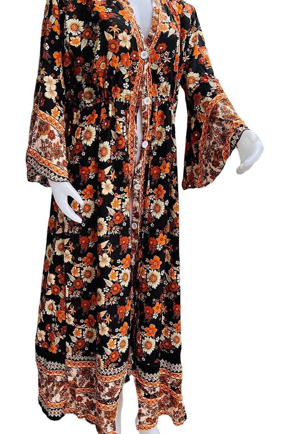 Boho Kimono Long Dress, Hippie Dress, Long Bell Sleeves Dress, Bohemian Festival Ethnic Dress, Boho Dress, Beach Gypsy Adjustable Dress