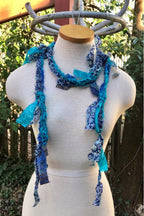 Boho festival Rope Belt necklace Scarf, bohemian silk Recycled vintage silk sari Fabric ribbons, Hippie Crocheted Belt, Boho Hippie Clothing