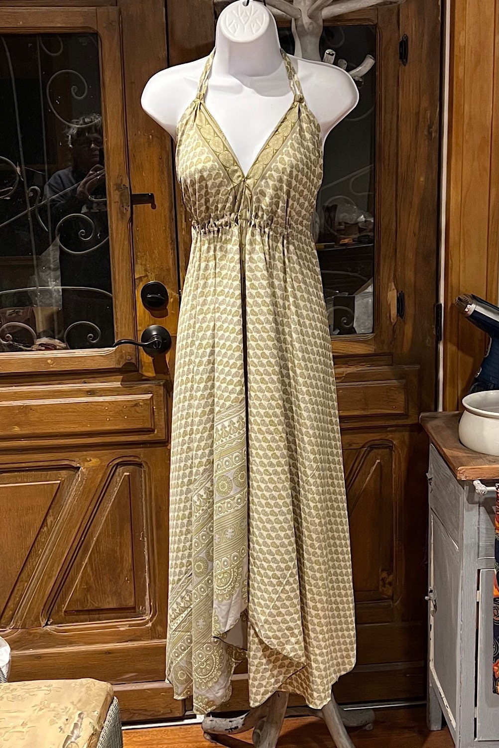 Boho Silk Dress, Bohemian Halter, Dress Ethnic Beach Dress, Festival Dress, Hippie Dress, Vintage Recycled Silk Dress, Boho Chic Gypsy Dress
