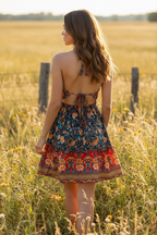 Boho Short Ruffle Dress, Hippie Dress, Open back Dress, Bohemian Festival Ethnic Dress, Boho Dress, Beach Halter Ruffle Boho Gypsy Dress