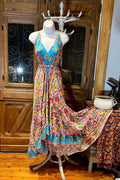 Boho Ruffle Long Dress, Hippie Dress, Open back Dress, Bohemian Festival Ethnic Dress, Boho Chic Dress, Beach Halter Ruffle Gypsy Dress